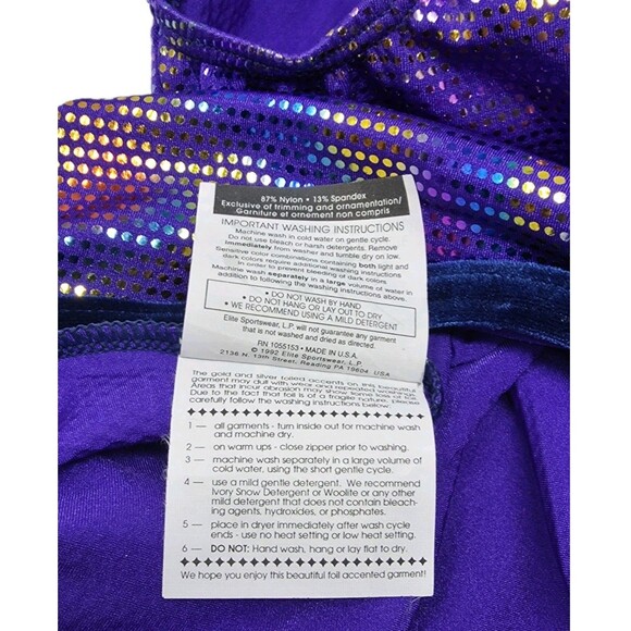GK Elite VTG Purple Pixelated Swirl Camisole Leotard Velvet Trim Size AM Adult M - Picture 12 of 16